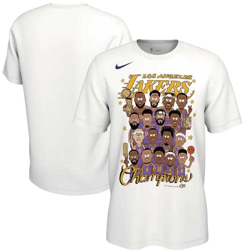 Men's Los Angeles Lakers Nike White 2020 NBA Finals Champions Celebration Roster T-Shirt,We sell and wholesale Men's Los Angeles Lakers Nike White 2020 NBA Finals Champions Celebration Roster T-Shirt on line form chian!